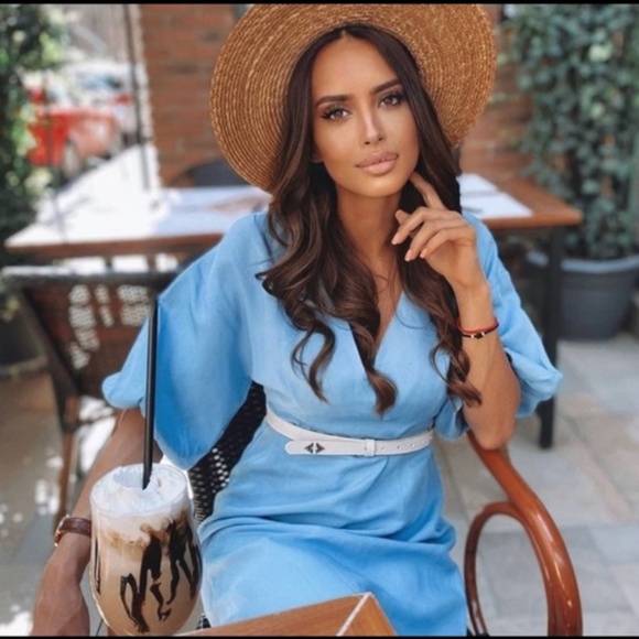 💧Zara Sky Blue Voluminous Rustic Dress NWT💧 - Picture 2 of 15